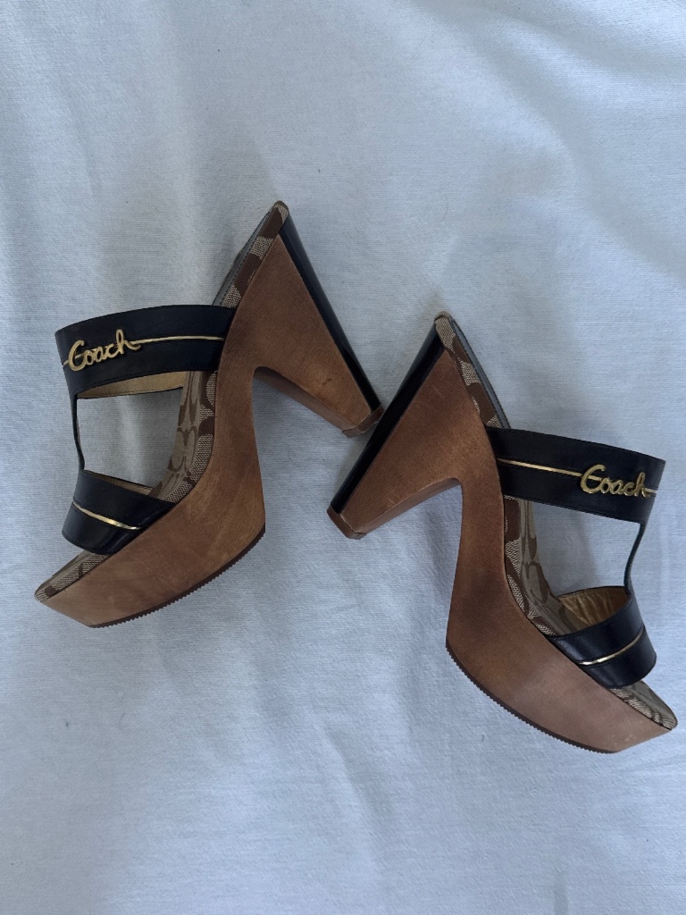COACH Jonah Wood Platform Heel Vintage Style Mule